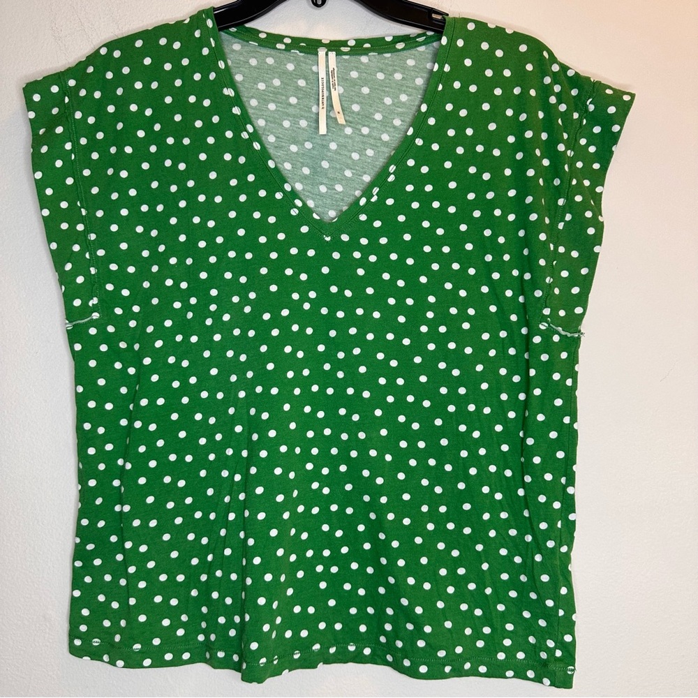 Anthropologie Women’s Polka Dot Green/ White Blouse Shirt Size XS